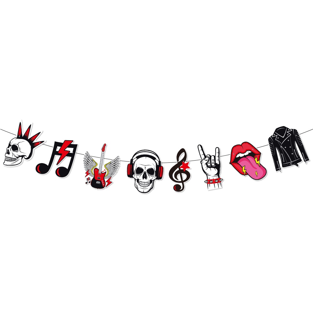 Rock transfronterizo decoración de fiesta de cumpleaños tira banderas colgantes espirales diseño de fiestas temáticas de rock colgantes