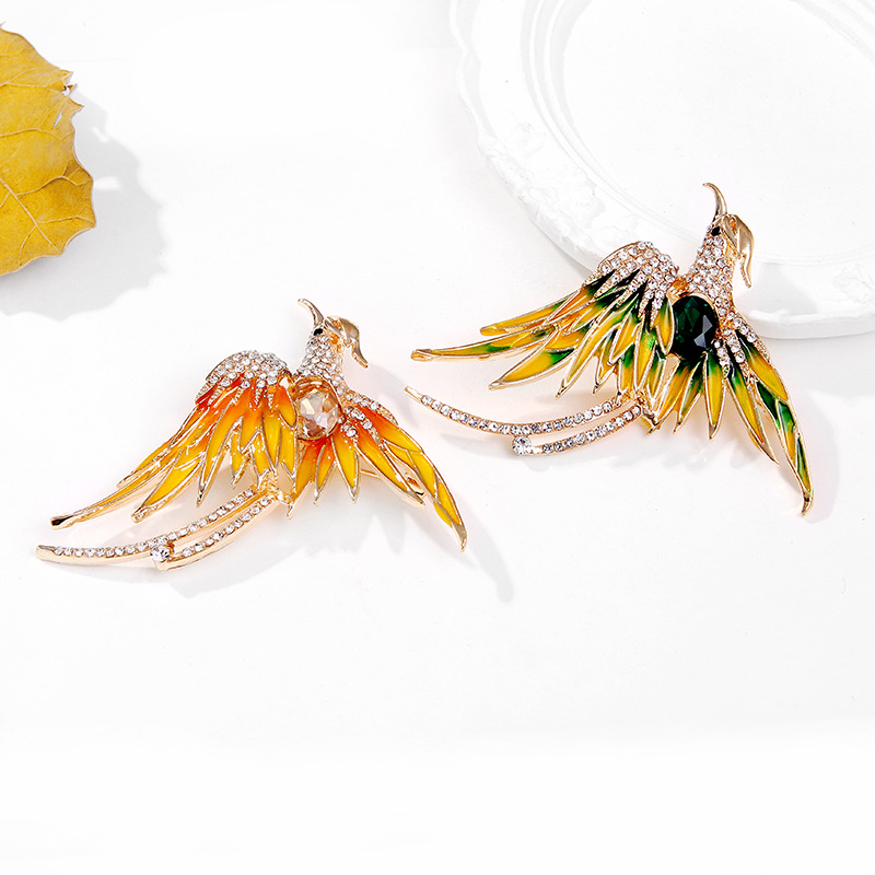 Alloy Material Fashion Pin Phoenix Alloy Enamel Rhinestones Women'S Brooches