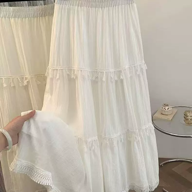 民族风可扎染白胚半身裙女中长款半身裙批发春夏新款花边拼接腰裙