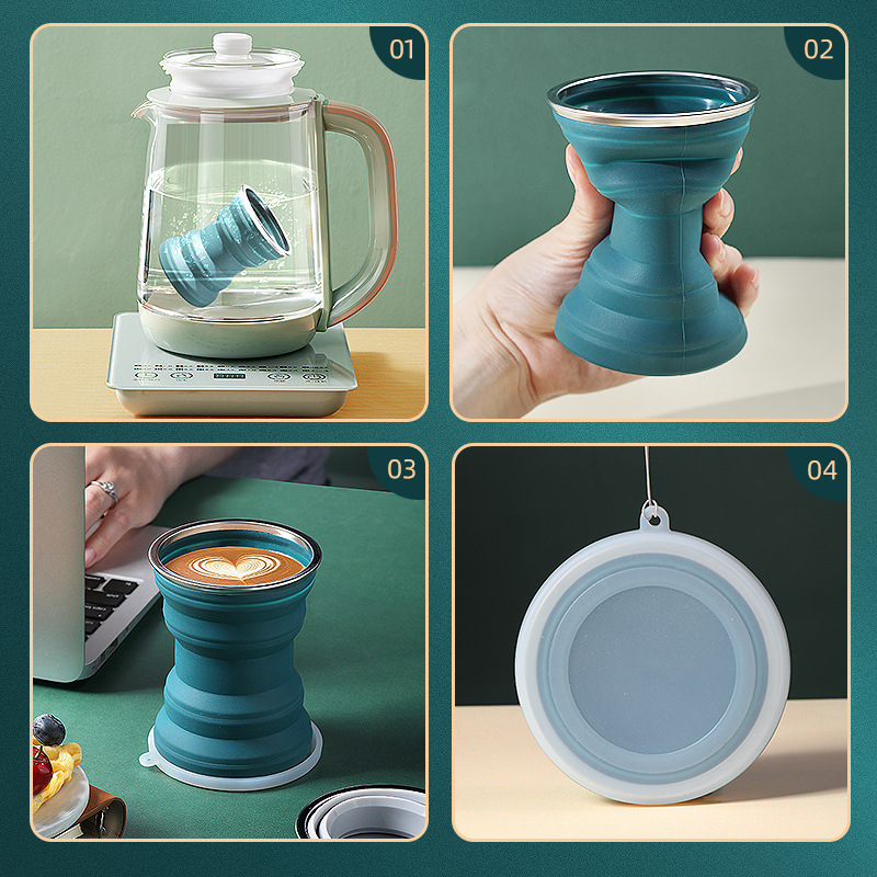 Taza de silicona taza plegable viaje de negocios mini taza retráctil creativa portátil con tapa viaje al aire libre taza de enjuague bucal