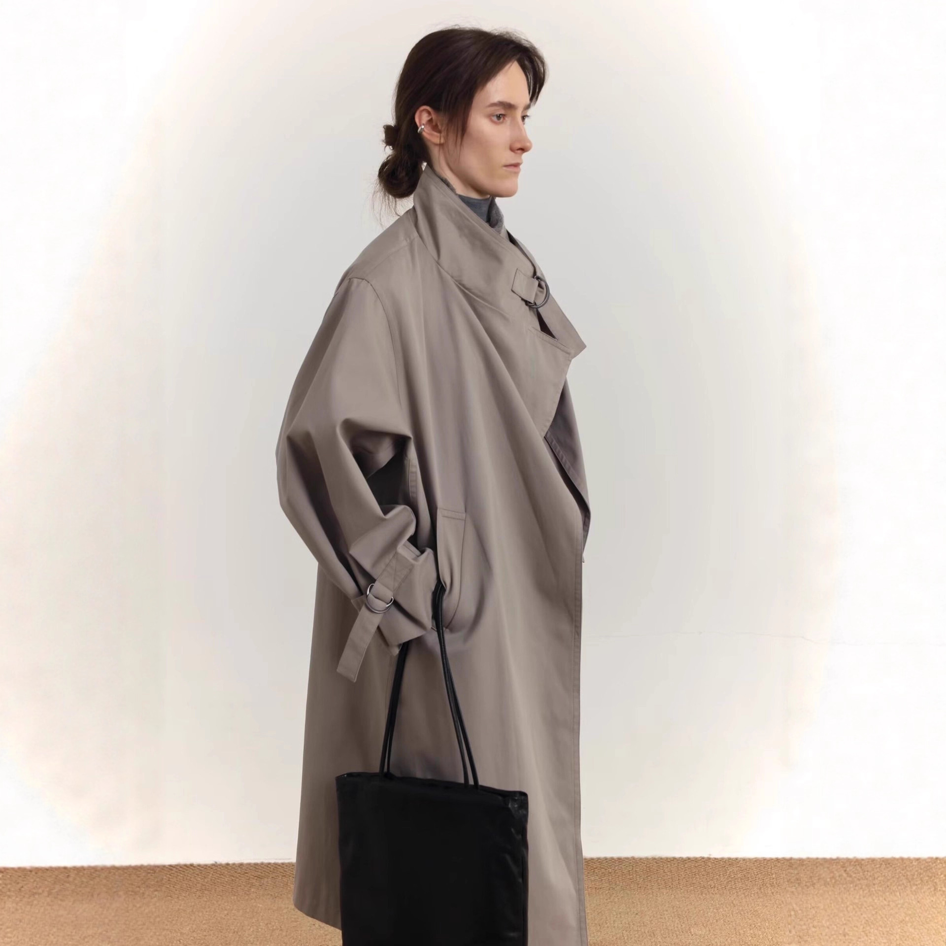 Elegant Versatile Gray Korean-Style Trench Coat for Women 2025 Spring and Autumn New Design Loose Long Coat for Women