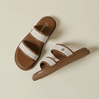 轻奢风复古凉拖鞋女2024新款软底一字拖沙滩拖鞋 Womens Slippers