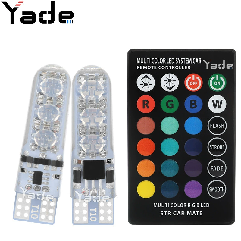 Автомобильный светодиодный индикатор ширины силиконовый T10 RGB 5050 6SMD подсветка красочный пульт Дистанционного Управления маленькая лампа номерного знака Лампа вспышка