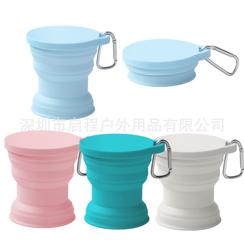 Factory in stock 250ml Silicone Folding Cup with Mountaineering Buckle Travel Camping Portable Retractable Cup with Lid Wash Cup