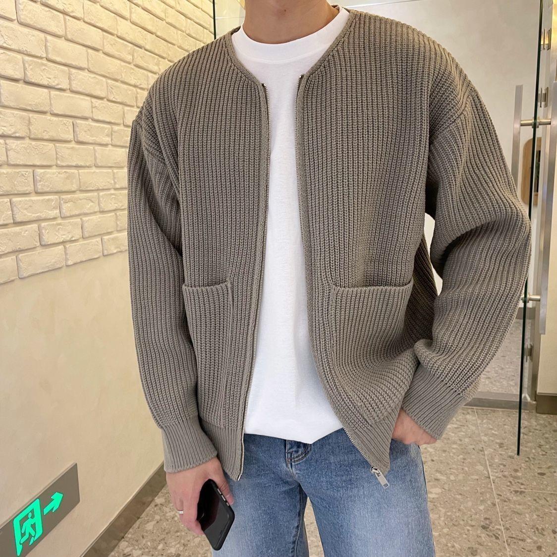 Men's Clothing Autumn And Winter Stand Up Collar Spot Thickened Slim Fit Casual Cotton Proof Long Sleeved Sweater Men's Sweater Men_voghion.com