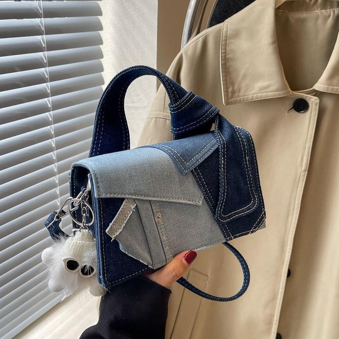 Bolso cuadrado pequeño de mezclilla popular de este año para mujer 2025 nuevo bolso de hombro de mano de color de contraste de todo fósforo bolso de mensajero de sentido avanzado