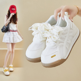 2025 Summer White Shoes New Korean Style Ins Female Student Mesh Breathable Thick Sole Increased Casual Shoes Skate Shoes G06