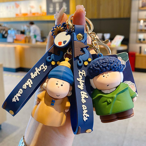 Original Moon Half Artist Girl with Pearl Earrings Keychain Cute Cartoon Couple Keychain Bag Charm