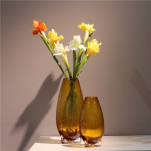 现代简约彩色纹理厚底高脚玻璃花瓶玄关落地客厅软装创意家居摆件