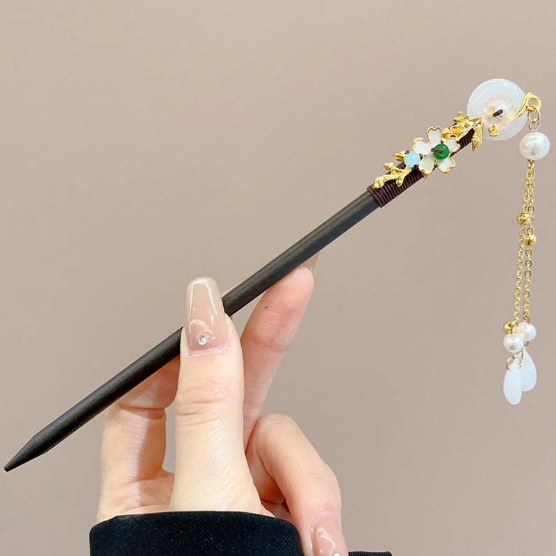 Horquilla de flores con flecos de estilo antiguo, temperamento femenino de alto nivel, escalón, horquilla de Hanfu, horquilla de cabello en la parte posterior de la cabeza, tocado de horquilla