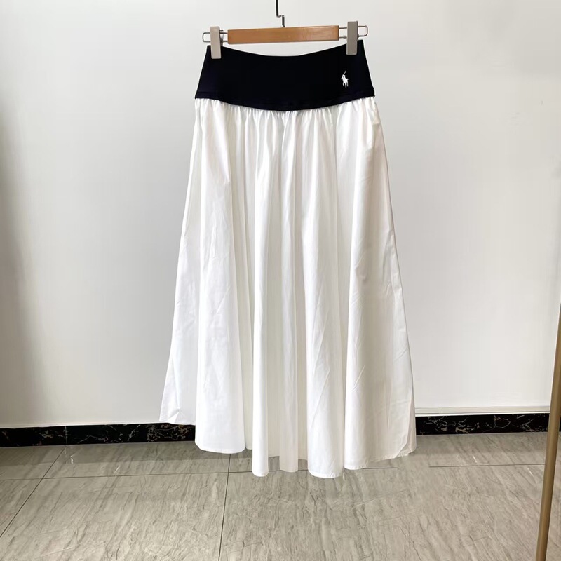 Version 26 Spring/Summer Little Horse Embroidery A-Line Contrast Color Flared Skirt Casual Long Skirt for Women