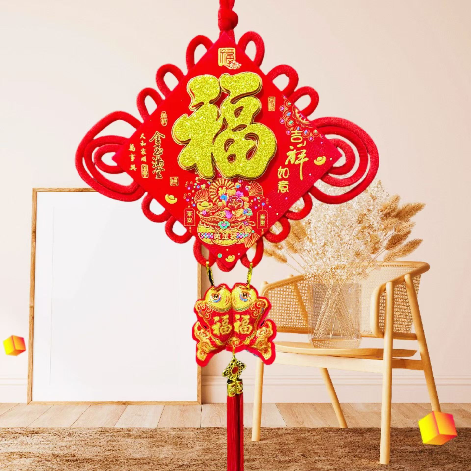 Nuevo estilo de tela de terciopelo Fu Fu Festival de Primavera chino Nudo Año Nuevo sala de estar Nudo chino decoración de celebración colgante regalo de mudanza de casa image 7