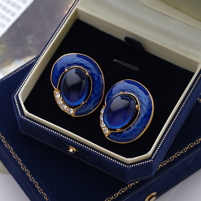 Flores azules vintage medievales pendientes de goteo de aceite ligero lujo alta sensación de joyería Yiwu fábrica al por mayor image 45