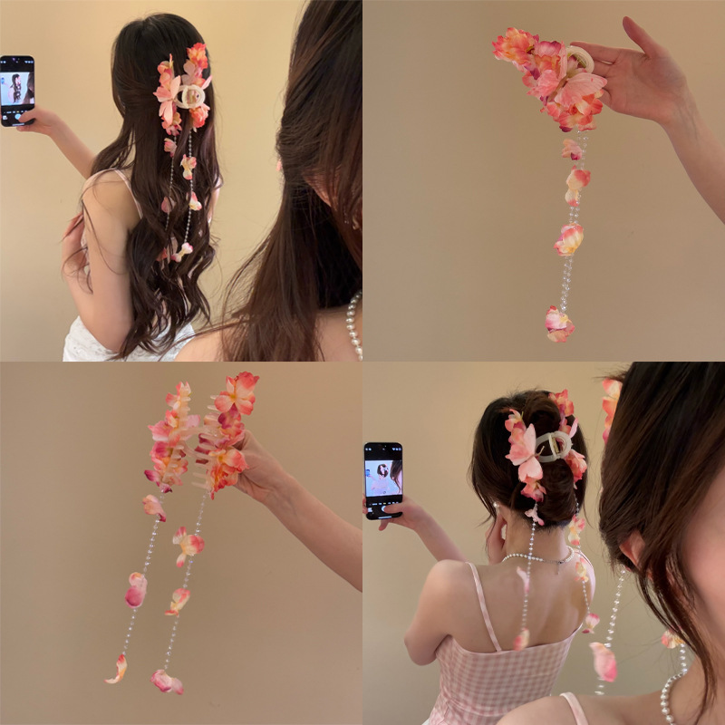 Flower God Landing ~ Hydrangea Tassel Pendant Clip New Chinese Style Headwear Hairpin Women's Head Hair Shark Clip