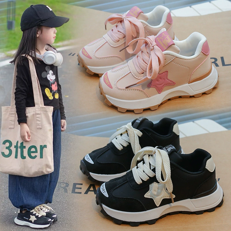 Детская обувь, женская Весенняя новая обувь с арганой, 2024, универсальная, нескользящая обувь для мальчиков на шнуровке, средние и большие детские кроссовки, Универсальная Мода