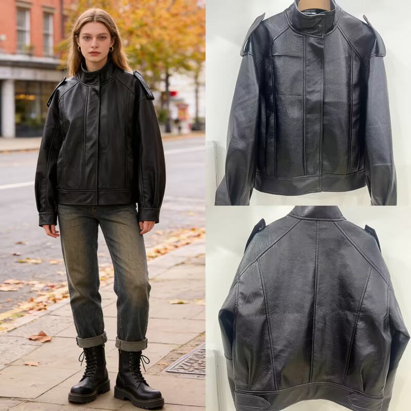 Foreign Trade Order! Cross-Border 2026 New Fashion European and American Women's Clothing, Stylish Faux Leather Loose Bomber Jacket Foreign Trade Order! Cross-Border 2026 New Fashion European and American Women's Clothing, Stylish Faux Leather Loose Bomber Jacket