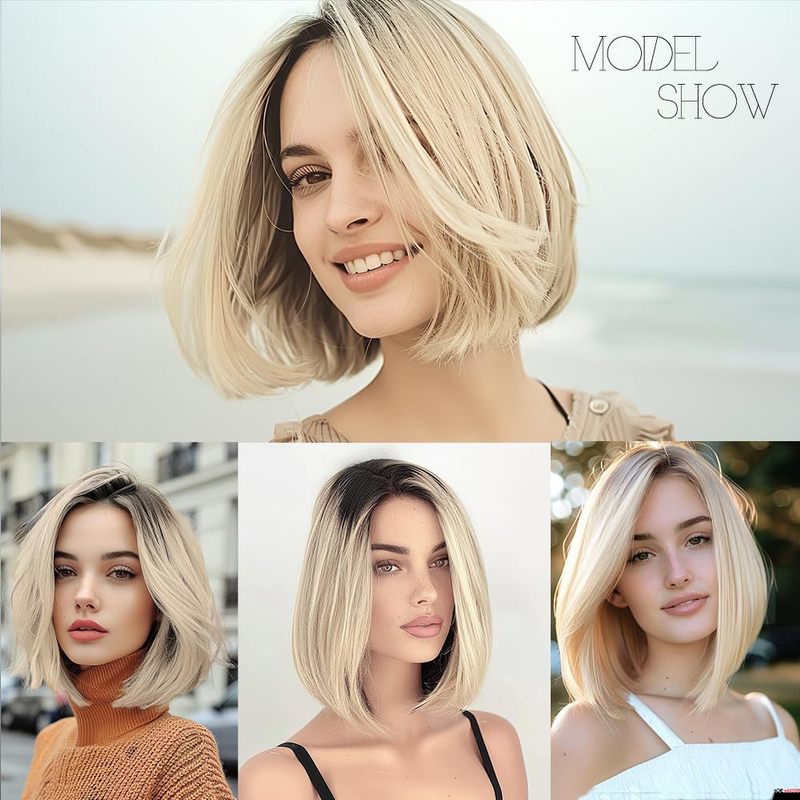 ヨーロッパとアメリカの越境電子商取引ウィッグ女性用ボブヘアグラデーショングラデーションゴールデンミディアムロング鎖骨ヘアミドル分け前頭レースフルヘッドギア|undefined