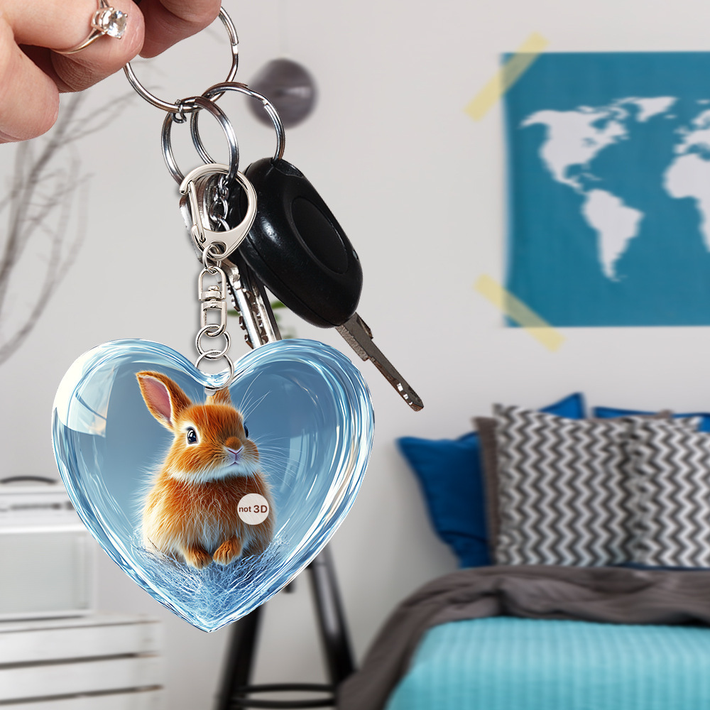 Transfronterizos lindos pájaros en forma de corazón conejo cachorro serie de animales llavero acrílico colgante decoración colgante