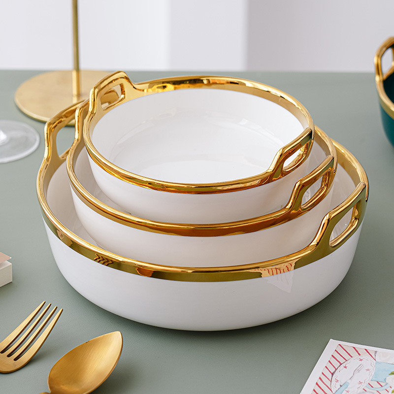 Nordic inswind cerámica de doble oreja tazón red doméstica lujo ligero Phnom Penh fruta tazón de ensalada tazón de cereales de yogur tazón de sopa