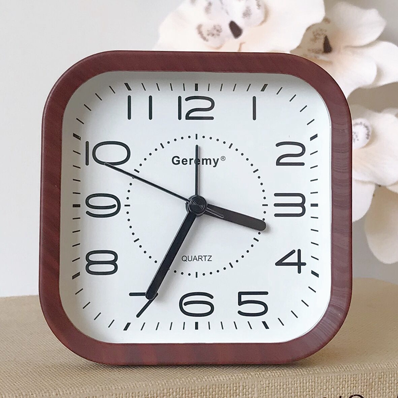 Minimalist Retro Wood Grain Alarm For Elderly Home Desktop Square Pendulum Student Modern Large Character Bedside Clock_voghion.com