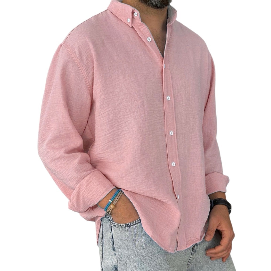 2025 Fall/Winter New Brushed Shirt, European And American Style, Solid Color, Turn-down Collar, Long Sleeve, Men's_voghion.com