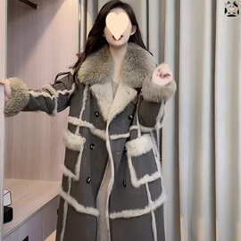 冬季新款仿皮风衣加厚小香风大衣冬季保暖中长款外套女毛毛上衣