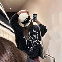 MLB韩版洋基队情侣秋冬新款镂空圆领立体印花宽松舒适套头卫衣.
