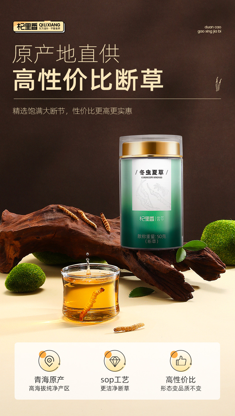 Premium Cordyceps Broken Stems 50g Bottle Dong Chong Xia Cao Qinghai Origin Culinary Herb overview