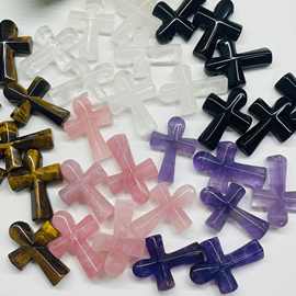 天然石水晶35*25mm十字架配饰DIY饰品材料配件吊坠项链原创设计