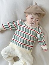 韓氣嬰幼兒洋氣秋冬嬰兒衣服條紋針織男女寶寶圓領小童毛衣打底衫