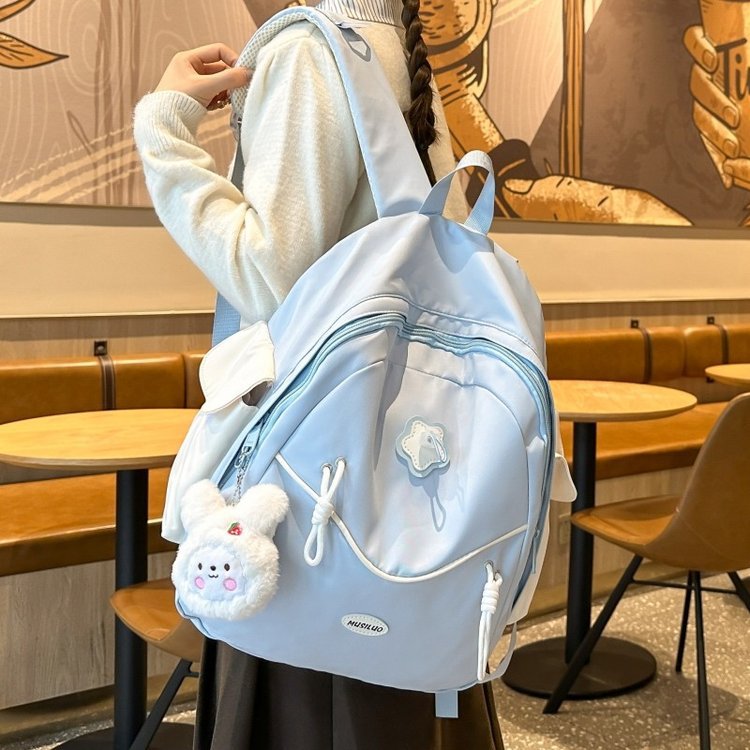 书包女可爱撞色五角星双肩背包中大学生撞色大容量书包高颜值背包