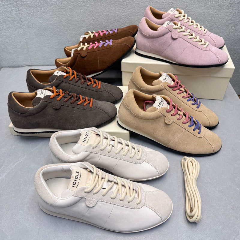 之禾ICIC女鞋2025新款牛皮运动鞋白搭轻便平底系带阿甘鞋德训鞋女