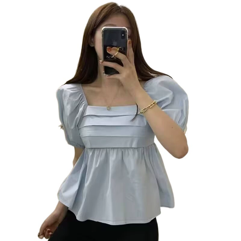 Летняя дизайнерская белая рубашка, открытые плечи, квадратный neckline, тренд сезона