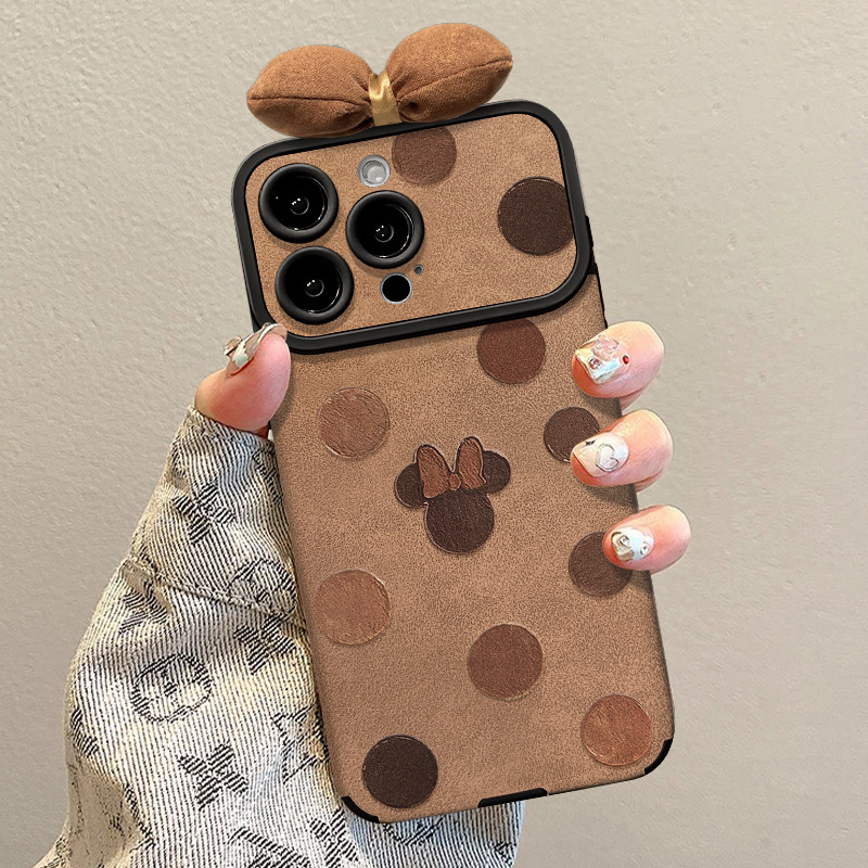 Polka Dot Mickey Bow Suitable for Apple 16 Large Window Mobile Phone Case 14Promax Brushed 15 Autumn and Winter Anti-Fall 13