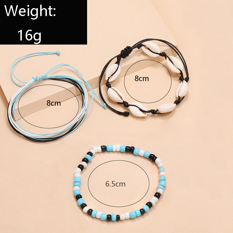 Bohemian Style Colorful Cord Hand-woven Shell Beaded Anklets Suit 3 Piece display picture 3