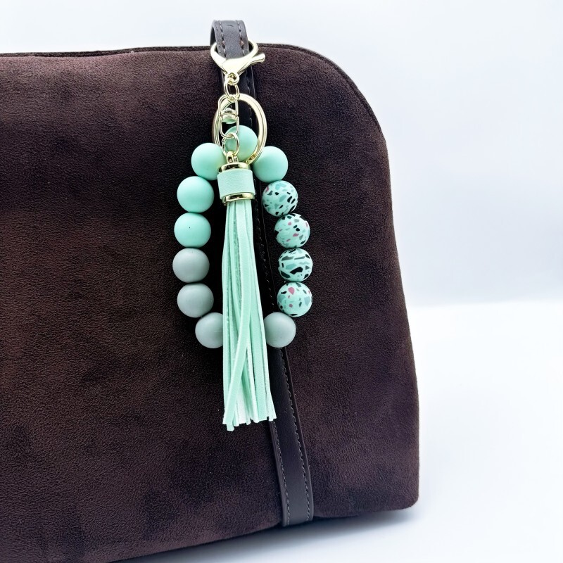 Silicone Bead Bracelet, Amazon Best-Selling Tassel Wooden Bead Wrist Keychain, Bag Pendant, Key Ring