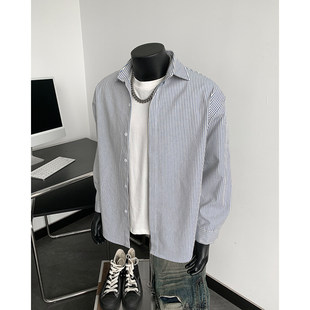 Explosions high quality Denim striped shirt tide brand long sleeve shirt trend loose casual coat a generation of hair