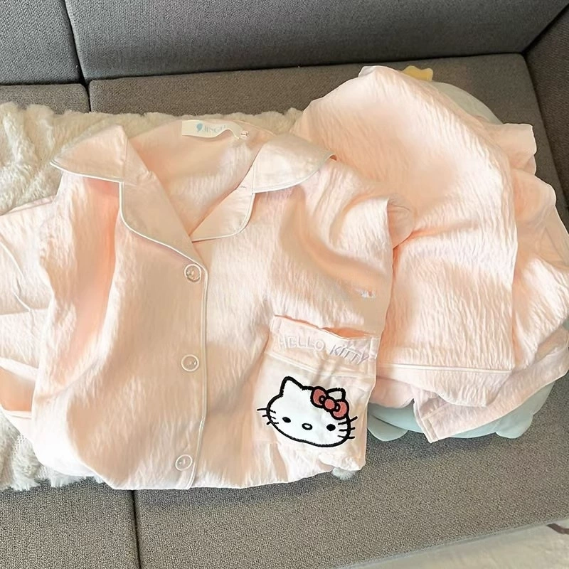 Пижамный комплект с длинным рукавом (Hello Kitty), хлопок, японский стиль, размеры M–XXL