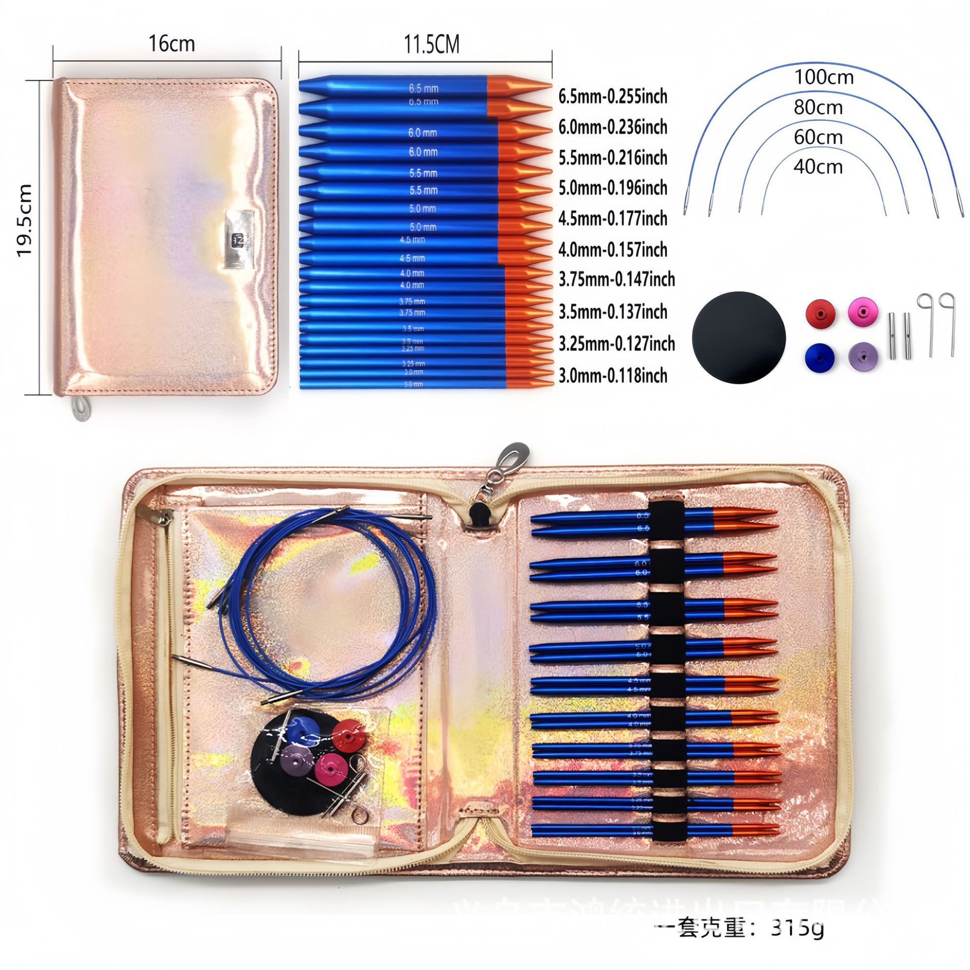 El conjunto de aguja de anillo desmontable cambia la cuerda colorida varilla de tejido aguja alargada pu herramienta de tejido carbonizada aguja de bambú anillo