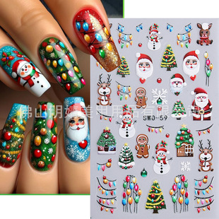 New Micro Carved Christmas Stickers Cross Border Hot Ins Style Cartoon Christmas Santa Snowman Nail Decal