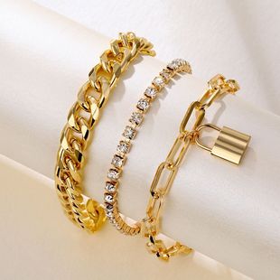 European and American Cross-Border Hot-Selling Jewelry Hip-Hop Punk Style Multi-Layered Foot Jewelry Fashionable Personalized Diamond Lock Pendant Bracelet for Women