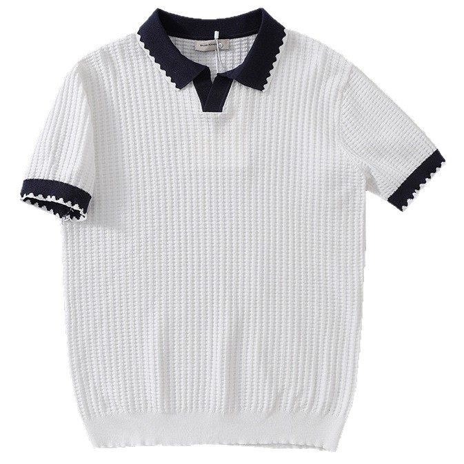 Polo camiseta de punto camiseta de manga corta hombre gaviota cuello V textural color antiguo viento camiseta de verano fábrica transfronteriza al por mayor