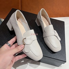 2025新款软皮软底粗跟百搭方头脚蹬女鞋新款轻便防滑休闲小皮鞋