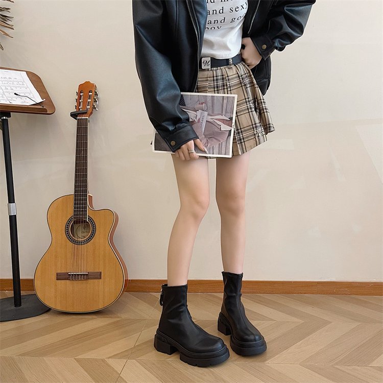 British Style Women’s Ankle Boots With Thick Heel And Back Zipper_voghion.com