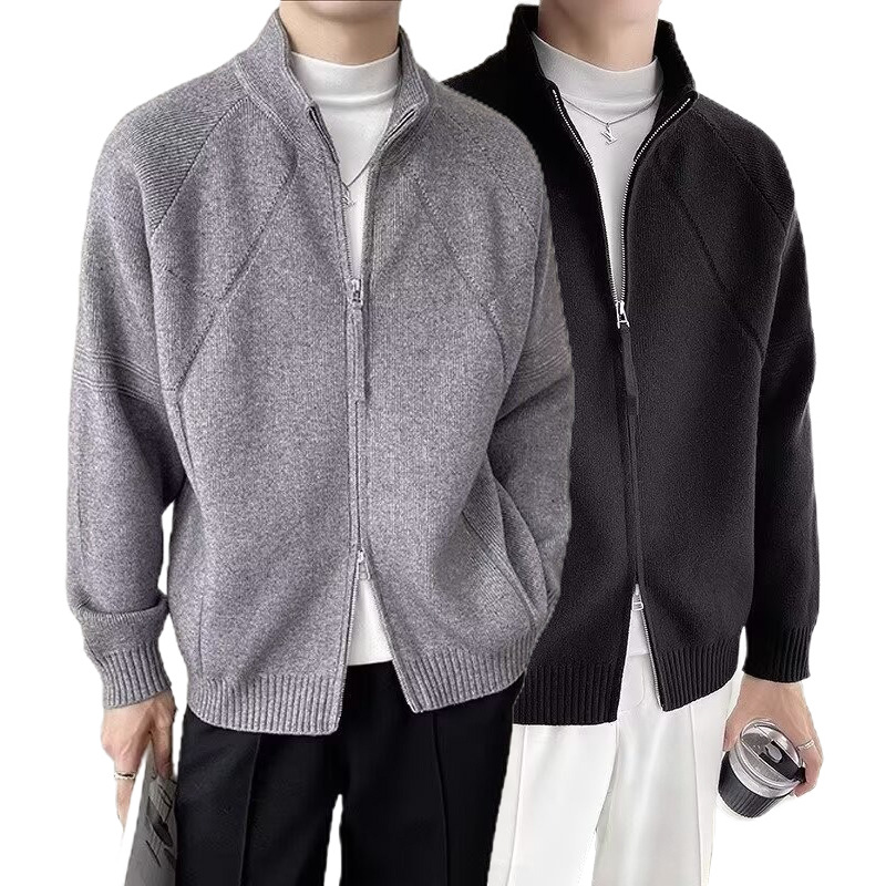 Explosiones transfronterizas de tamaño europeo suéter de cremallera doble chaqueta cardigans chaqueta suéter de punto fábrica de negocios al por mayor