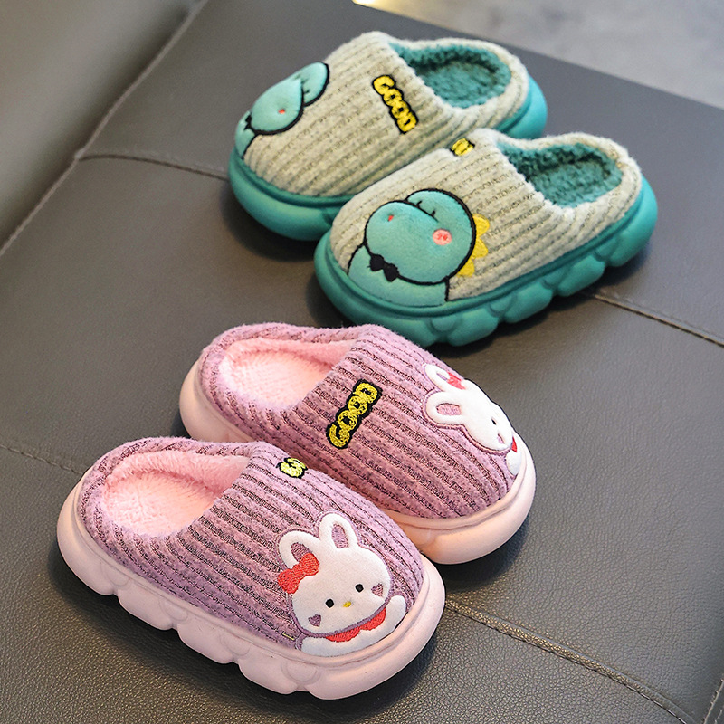 Zapatillas de algodón para niños, niños y niñas, invierno, calentamiento de pelusa de fondo grueso para padres e hijos, bolsas de tacones de algodón para niños