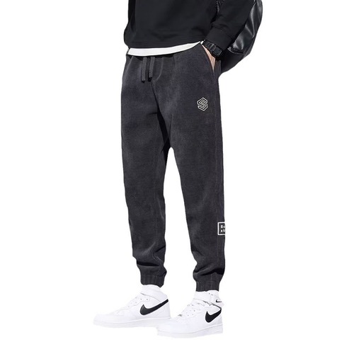 New Autumn/Winter Fleece Lined Thick Warm Men's Corduroy Loose Matchable Pants Warm Exercise Pants