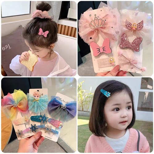 New children's bow Frozen tiara blue mesh snowflake set princess hair accessories hair clip