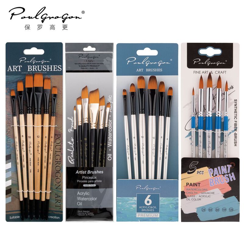 Cross-Border Oil Painting Brush Set of 6 Nylon Wooden Brushes for Art Painting, Acrylic Paint, Watercolor, Mixed Brushes Wholesale