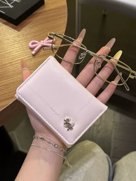 Love Bow Short Wallet for Women, New Korean Style Cute Large-Capacity Card Holder, Girly Multi-Card Slot Id Holder